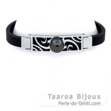 Armband aus Edelstahl, Neopren und 1 Runde TahitiPerle C 10.1 mm