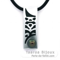 Anhänger aus Edelstahl, Halskette aus Neopren und 1 Runde TahitiPerle C 9.9 mm