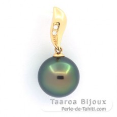 18K Gold Anhnger + 2 diamante und 1 Rund TahitiPerle B+ 11.6 mm