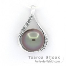 14K Weissgold Anhnger + 6 Diamante und 1 Rund TahitiPerle B 10.5 mm