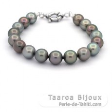 Armband mit 17 TahitiPerlen Rund C 9.3 bis 9.9 mm und Sterling Silber