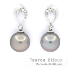 Sterling Silber Ohrringe und 1 Rund & 1 Fast Rund TahitiPerlen B/C 9.7 und 9.9 mm