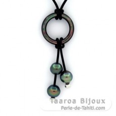 Leder Halsband und 3 Semi Barocke TahitiPerlen C von 9.6 bis 10.3 mm