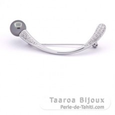 Sterling Silber Brosche und 1 Fast Rund TahitiPerle B/C 10.8 mm