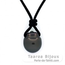 Leder Halsband und 1 Semi Barock TahitiPerle C 13.8 mm