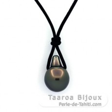 Leder Halsband und 1 Semi Barock TahitiPerle B 10 mm
