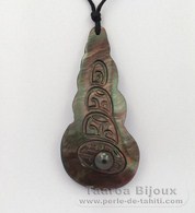 Anhnger aus Perlmutt und 1 Perle von Tahiti Runde C 7.7 mm