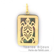 18K Gold Anhnger und TahitiPerlmutt - Dimensionen = 24 X 16 mm - Schildkrte